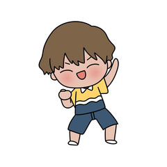 A cartoon boy is dancing and smiling