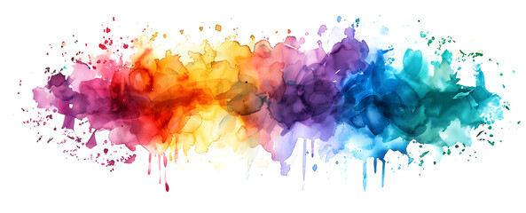 Abstract colorful rainbow color painting illustration - watercolor splashes, isolated on white and transparent background