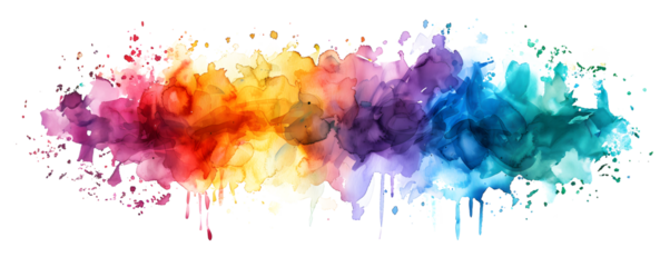 Abstract colorful rainbow color painting illustration - watercolor splashes, isolated on white and transparent background