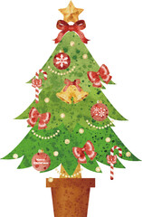 クリスマス　クリスマスツリー　オーナメント　飾り　装飾　アナログタッチ　水彩　イラスト素材