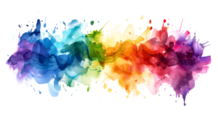 Abstract colorful rainbow color painting illustration - watercolor splashes, isolated on white and transparent background