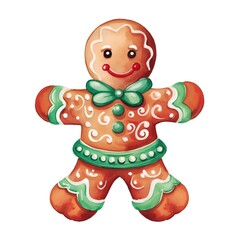 Watercolor gingerbread man. Isolated on a white background.