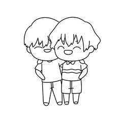 Two cartoon characters are hugging each other