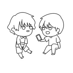 Two cartoon characters are sitting on the ground