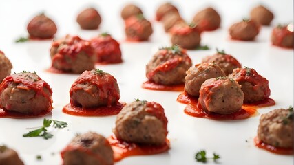 Meatballs separated against a clear white backdrop