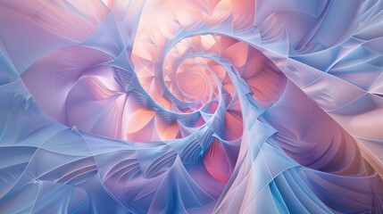 abstract, geometric pattern in shades of pink and blue, with the shape emerging from soft light.