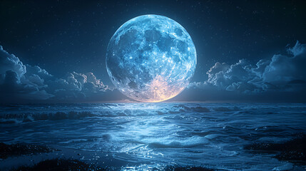 full moon over the sea,
Abstract Blue Sphere Moon Surface International