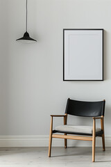 The simulation of a black frame with a white coating contrasts with the plain white wall. and...
