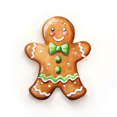 Fototapeta premium Gingerbread man isolated on white background. Watercolor illustration.