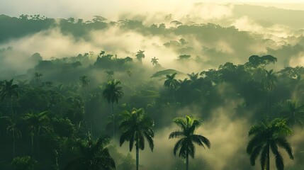 Fototapeta premium View from above of misty forest
