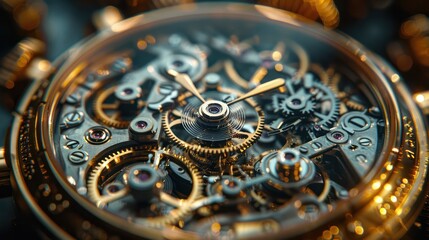 Detailed shot of a vintage watch mechanism, highlighting the complexity and precision of its gears and springs.