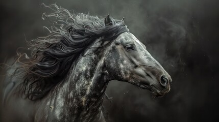 Detailed view of a horse's mane, capturing the flowing hair and strength.