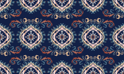 Hand draw Ikat floral paisley embroidery.Ikat ethnic oriental seamless pattern traditional.Aztec style abstract vector illustration.great for textiles, banners, wallpapers, wrapping vector design.