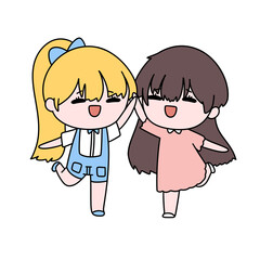 Two girls are holding hands and smiling