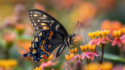 Macro shot of a butterfly on a wildflower, focusing on its delicate wings.