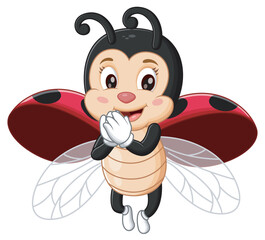 Cute Little Ladybug Cartoon Flying. Animal Nature Icon Concept Isolated Premium Vector. Vector Illustration