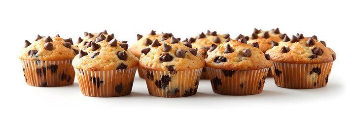 Freshly Baked Chocolate Chip Muffins Isolated on White Background