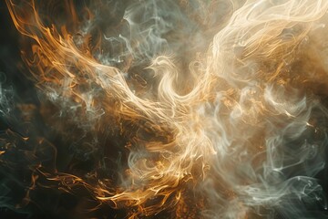 An abstract phoenix made entirely of swirling smoke and fire, resembling a mystical tornado