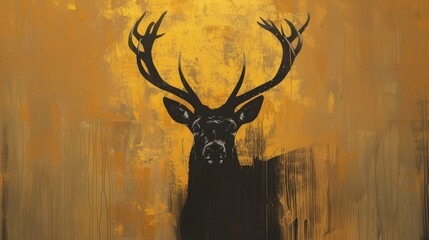 Abstract Deer Silhouette Against Gold
