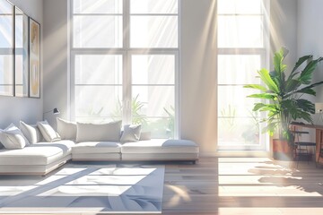 Illustration of modern light apartment with big window