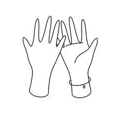 Two hands are shown in a white background