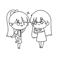 Two girls are posing for a picture, one of them holding a cell phone