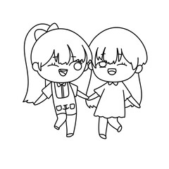 Two girls are holding hands and smiling