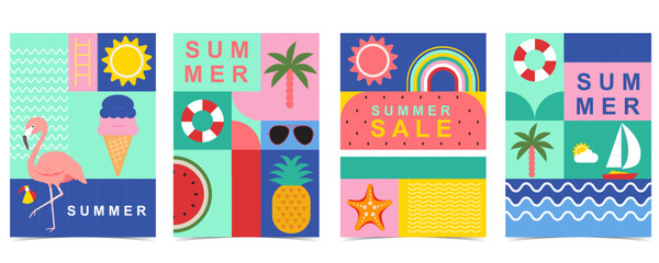 summer background with geometric style.illustration vector for a4 vertical design