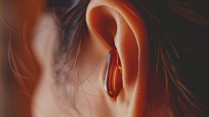 A close up of a person's ear with a hearing aid.