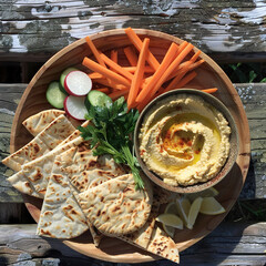 Healthy Outdoor Picnic with Hummus and Veggies