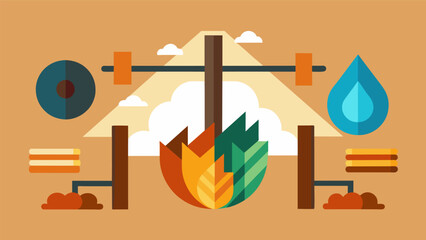 A gym designed with the five natural elements wood fire earth metal water in mind utilizing colors and materials to balance and harmonize the space.. Vector illustration
