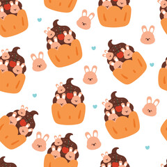 seamless pattern cartoon bunny and cupcake. cute animal wallpaper for textile, gift wrap paper