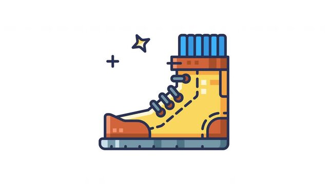 Animated boots with blue sock and star effect, perfect for shoe care and maintenance graphics or articles on footwear care tips.