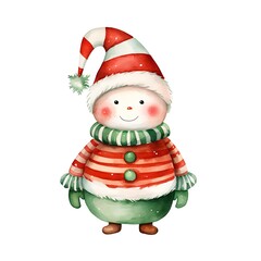 Fototapeta premium Watercolor Christmas snowman. Hand drawn illustration isolated on white background