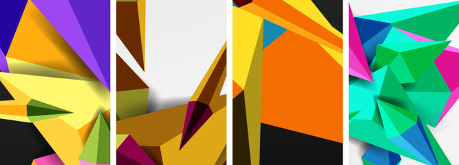Triangle abstract concepts poster set with geometric minimal designs