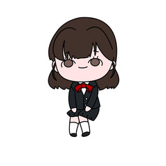 A cartoon girl is sitting on the floor in a school uniform