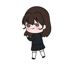 A cartoon girl is walking with her hands in her pockets