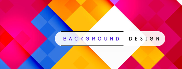 A vibrant background design featuring colorful triangles and rectangles in electric blue and red hues. The font adds symmetry to the pattern, with a gradient slope and various tints and shades