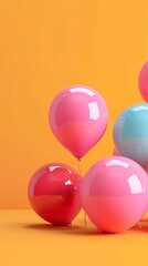 A Vertical Image Of A Bunch of colorful balloons against a yellow background.