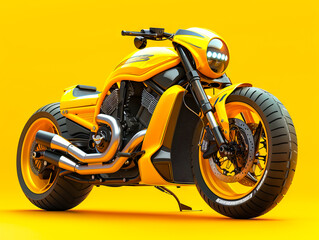 A yellow motorcycle on a bright yellow background.
