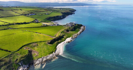 Aerial view of the beautiful and spectacular coastline of the Glens of Antrim Northern Ireland
