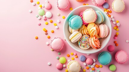 A Pastel Macaroons In A Bowl.