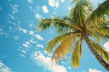 Tropical Palm Tree Against Blue Sky