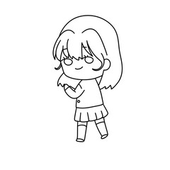 A girl is walking in a white background