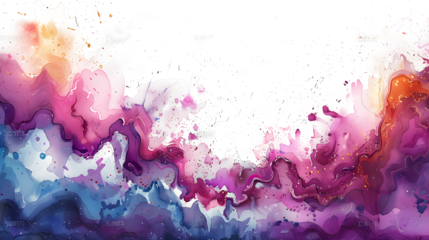 Abstract watercolor drawing on a paper on white and transparent background Abstract watercolor banner featuring vibrant, rainbow hues with a blurred effect, creating a dreamy and ethereal atmosphere. 