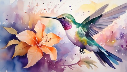 Hummingbird watercolor painting.