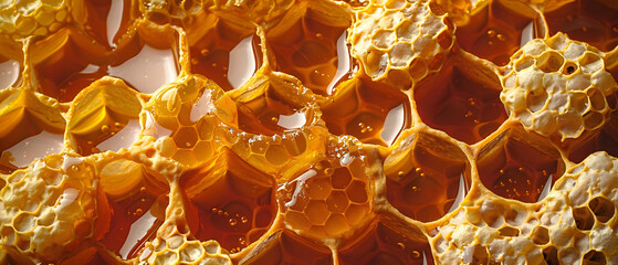 a close up of a honeycomb filled with honey