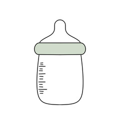 A baby bottle with a green cap