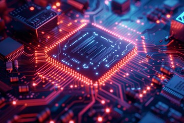 Obraz premium CPU processor microchip circuit board illustration created with generative ai