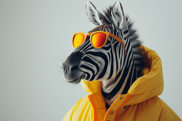 zebra wearing summer fashion outfit on white background